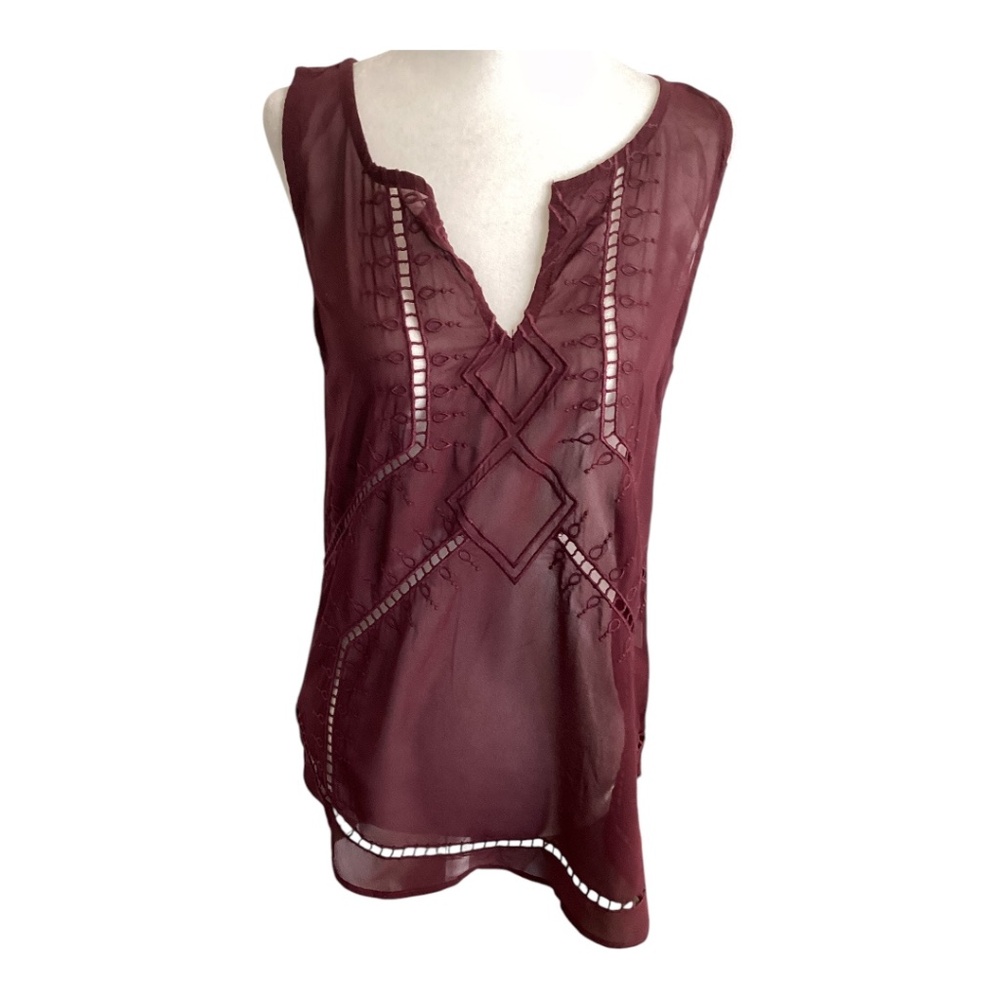 Lucky Brand Maroon sleeveless top with embroidery. NWT